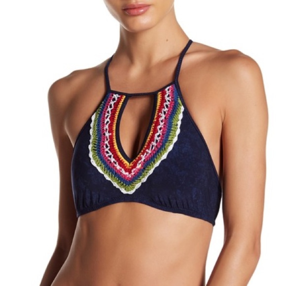 Nanette Lepore Crochet Accent High Neck Bikini Top